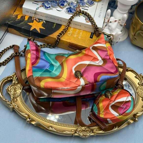 🆕 KURT GEIGER LONDON 🧿 NWOT Small Recycled Nylon Multi Crossbody Rainbow Swirl - Picture 6 of 13